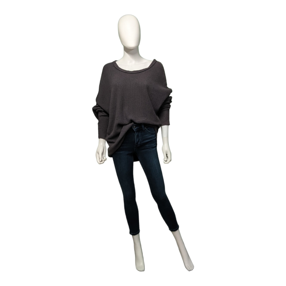 Heather by Bordeaux Charcoal Blue Waffle Knit Sweater, L